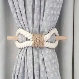 🌿 Boho Rope Curtain Tiebacks Set of 2  – Rustic Farmhouse Wood & Jute